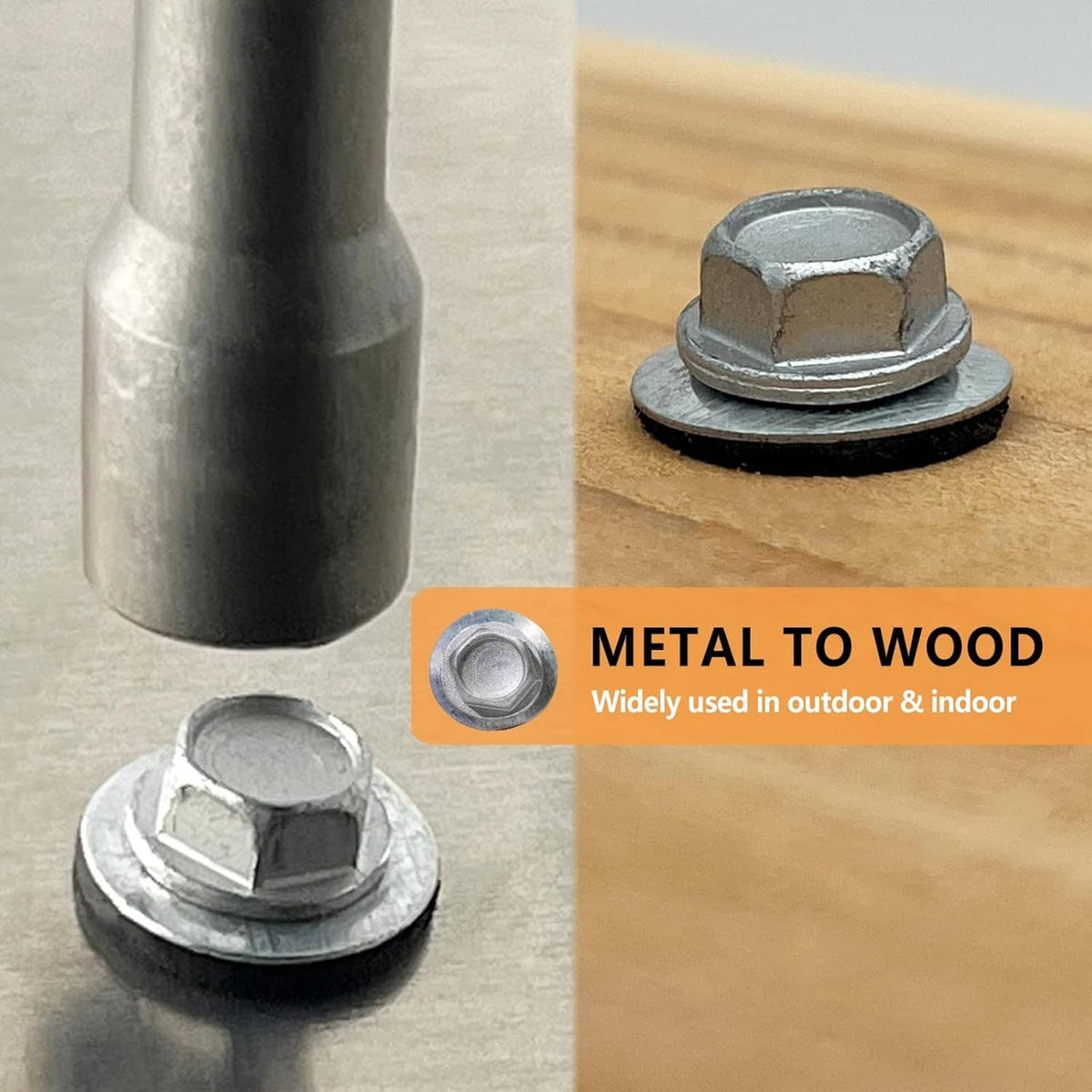 Hex head roofing screw with rubber washer, gray coated finish for metal to wood