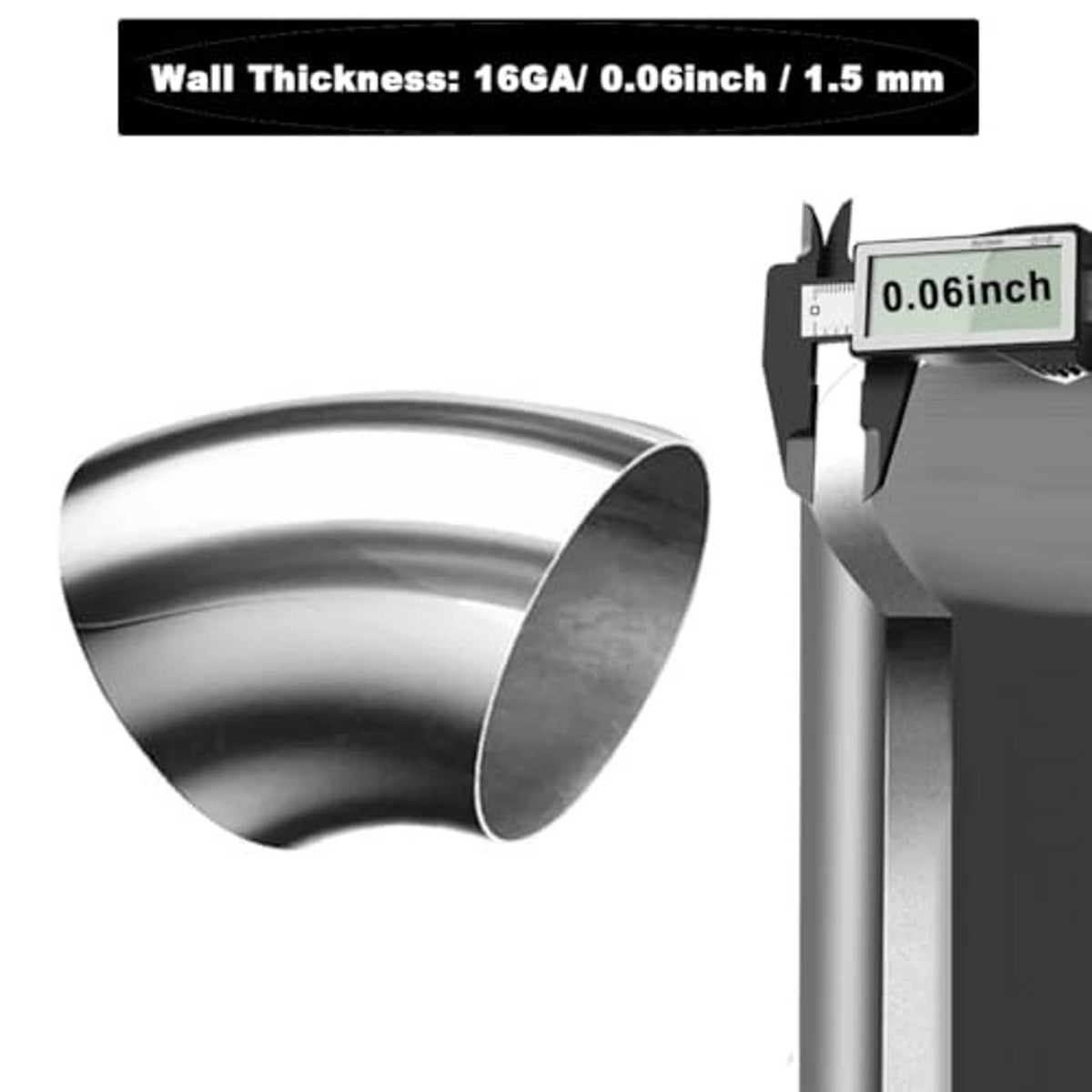 Stainless steel 45-degree elbow pipe, 16GA wall thickness, 0.06 in