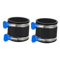 Black dust collection flex cuff coupler with two blue-handled steel hose clamps