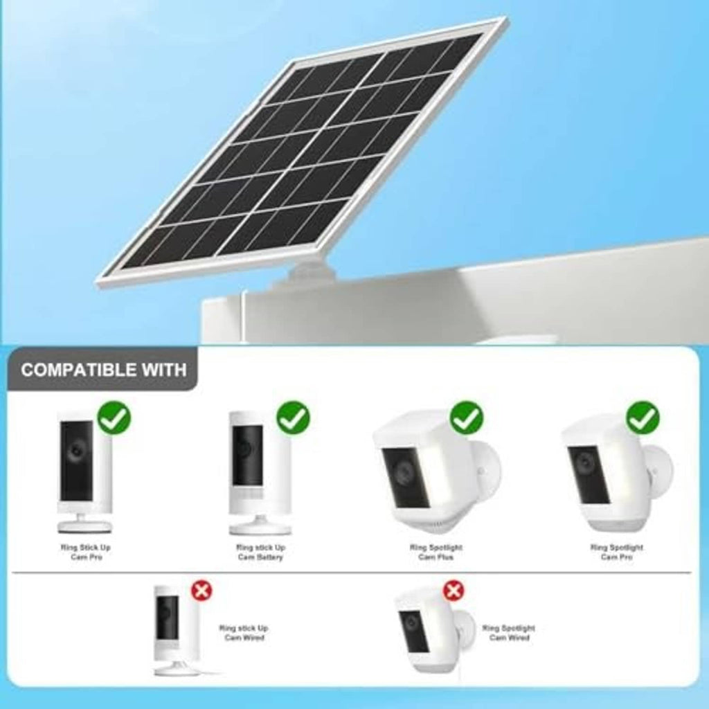 Solar panel with mounting brackets and connecting cables for Ring outdoor spotlight cams