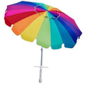 Rainbow beach umbrella with scalloped canopy, tilt pole, and sand anchor base