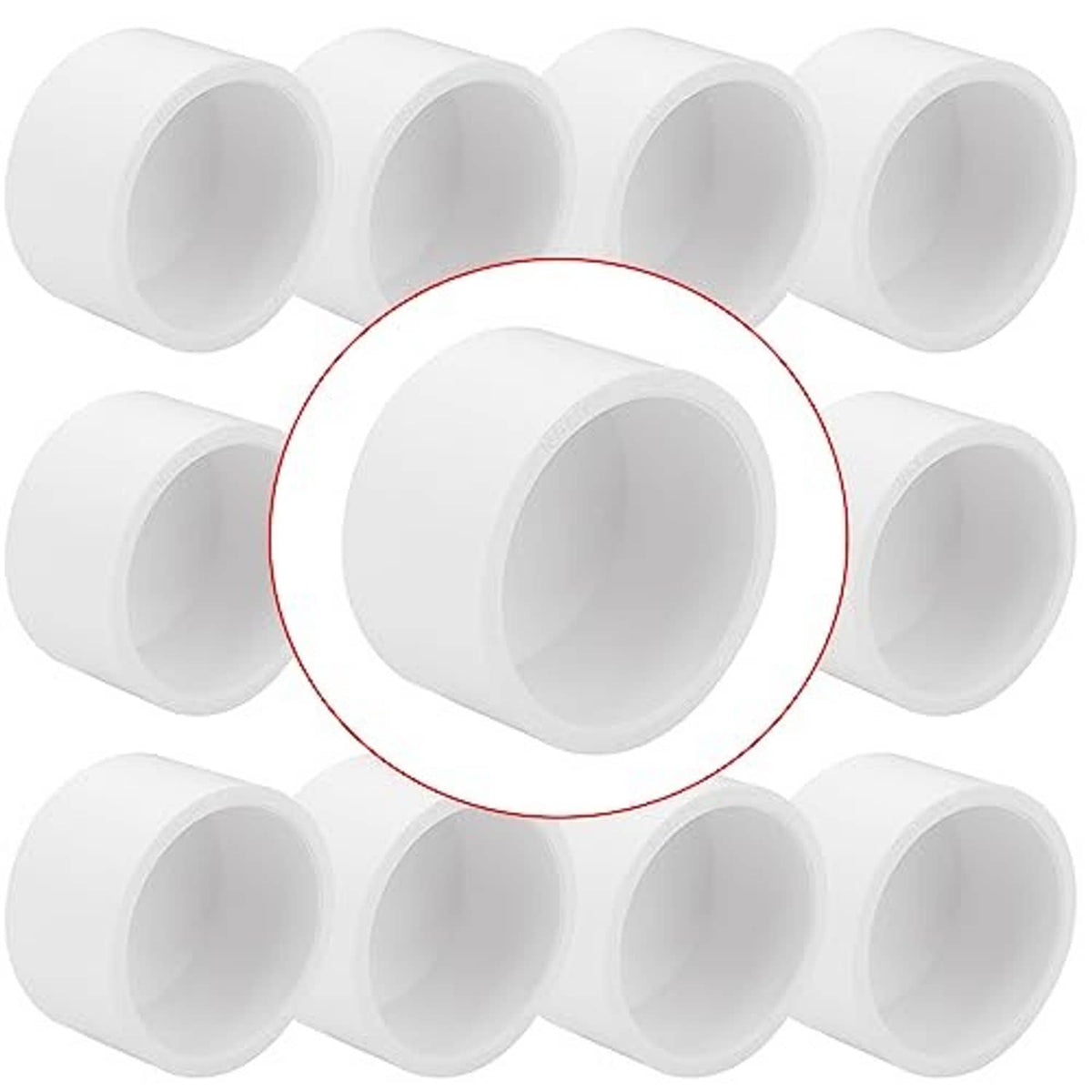 White 1-1/4 in PVC pipe end caps, 10-pack view from above