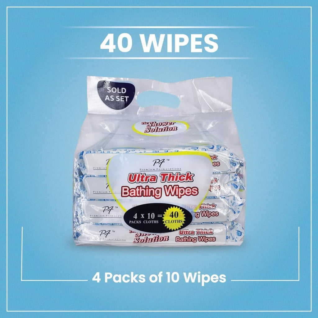 Sealed Ultra Thick Bathing Wipes set labeled 40 wipes, four 10-wipe packs