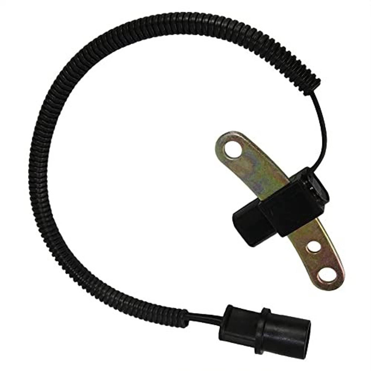 Crankshaft position sensor connector with black harness and two-hole mounting strap