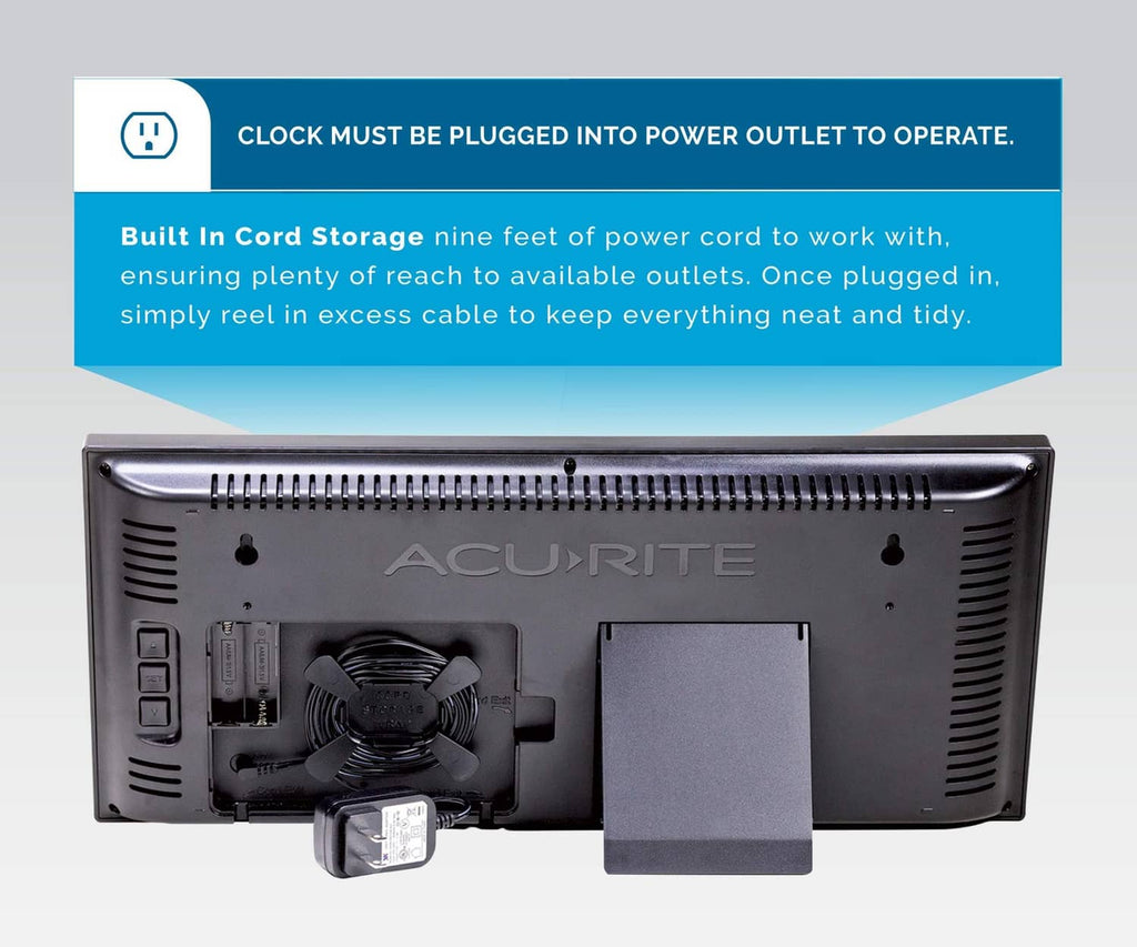 Acurite digital clock back panel with power compartment and mounting bracket