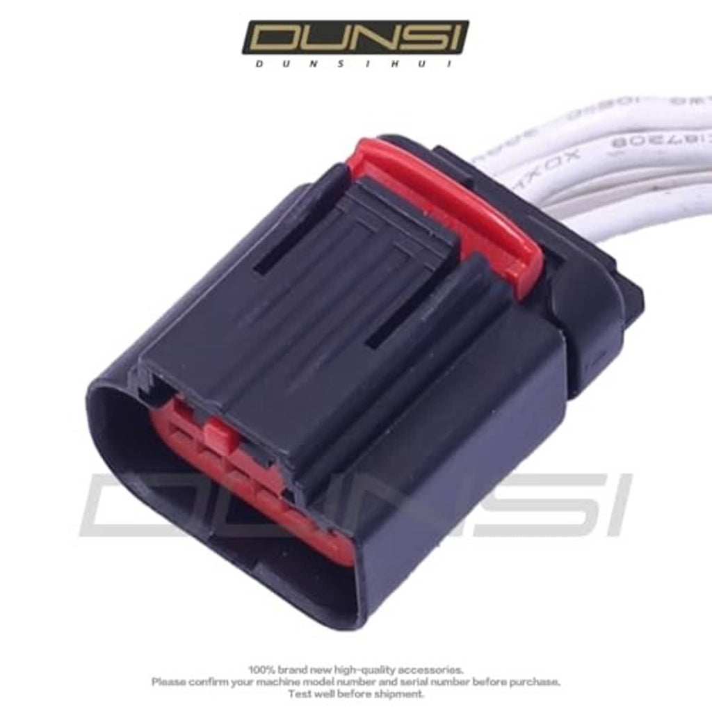 Throttle body connector plug pigtail angled view with red latch and 6-way terminal opening.