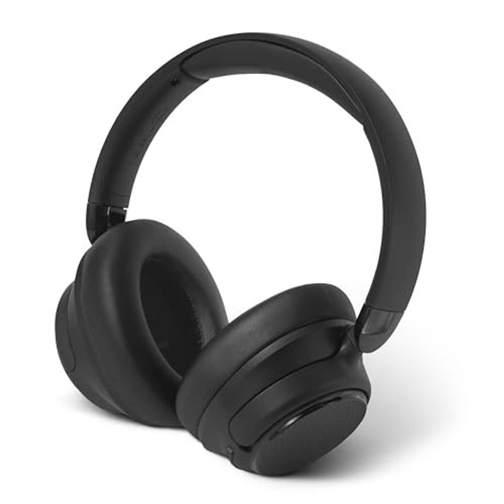 Black over-ear wireless headphones with padded headband and ear cups