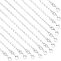 Silver-plated necklace chains with oval link segments and small loop clasps, bulk set.