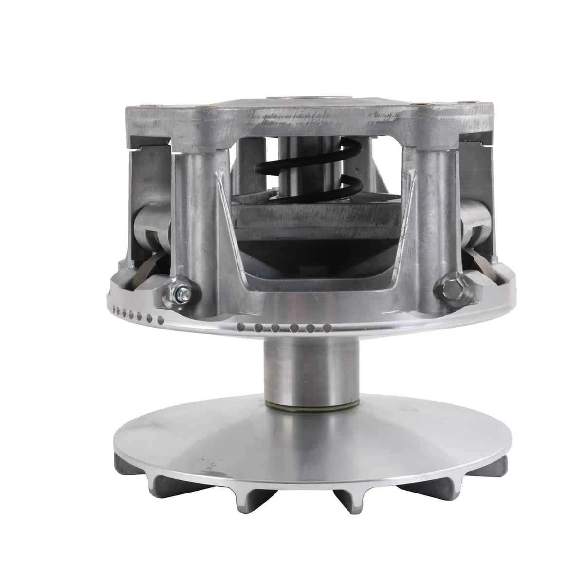 Silver clutch housing with internal spring and central shaft