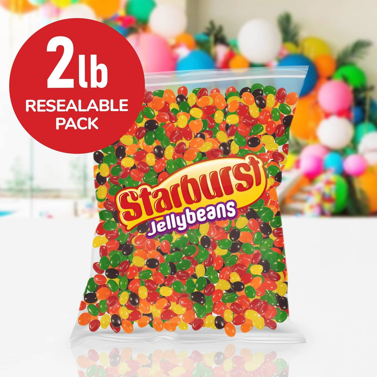 2 lb resealable jelly bean bag, packed with colorful candy beans