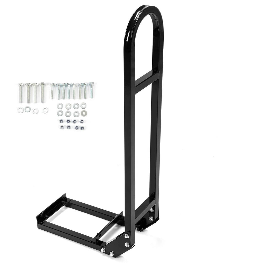 Black rear flip seat base frame with mounting hardware, for golf cart grab bar