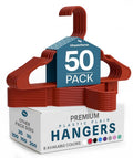 Red plastic clothes hangers, 50-pack with curved shoulders and hook