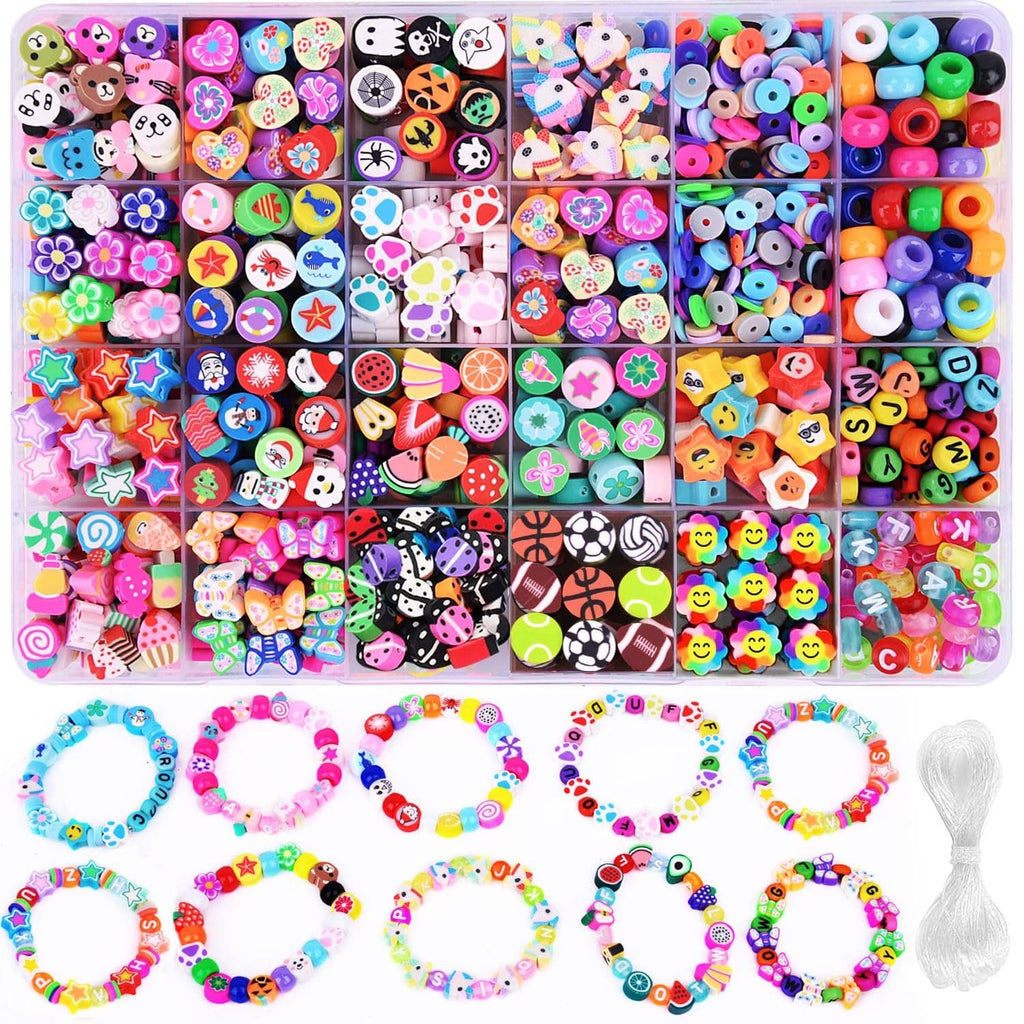 Mixed-color polymer clay charm beads for bracelet making, 1000-piece kit assortment