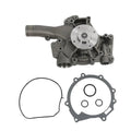 Engine water pump with attached gaskets and seal, dark gray cast metal and silver impeller