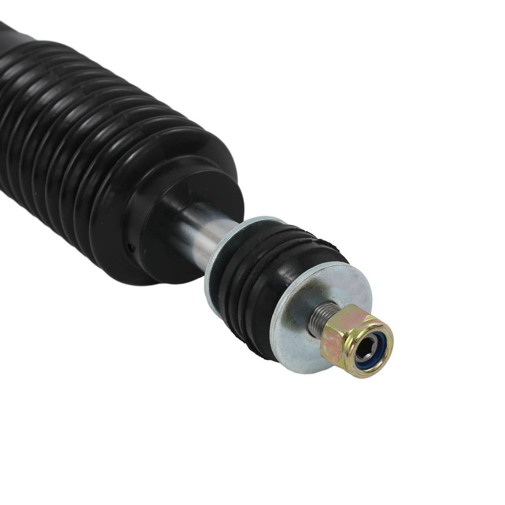 Coilover spring strut with black coils and silver end cap with bolt