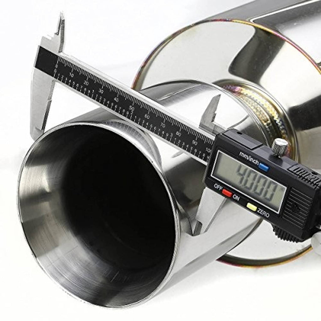 Round exhaust tip measured with digital caliper on stainless outlet