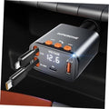 Matte black retractable car charger with voltage display and dual USB ports