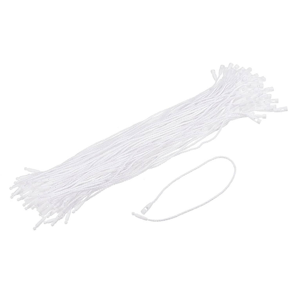 White polyester rope with tassel ends and snap-lock hang tag pins, 7.8 in