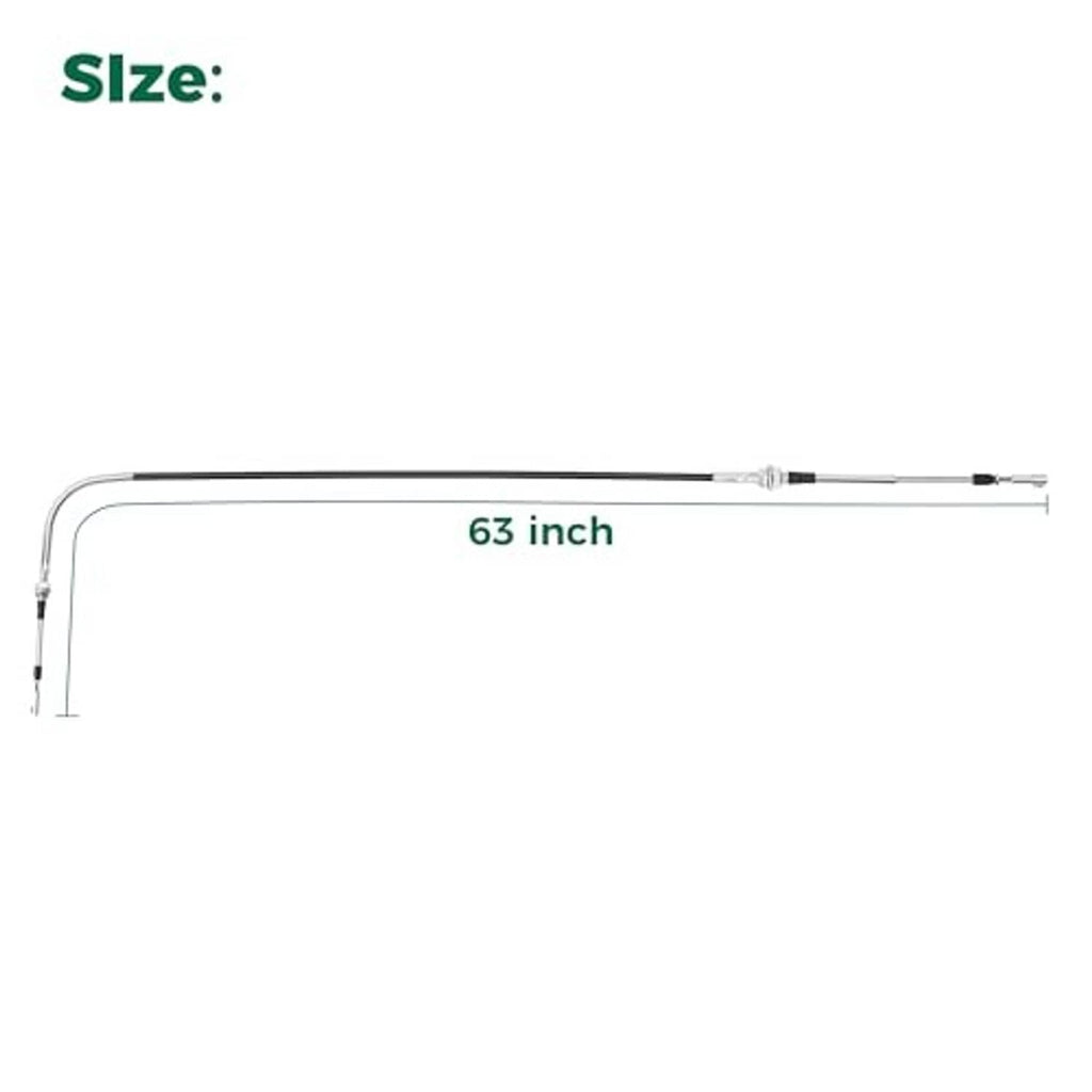63-inch transmission shift cable with black sheath and silver metal end fittings.