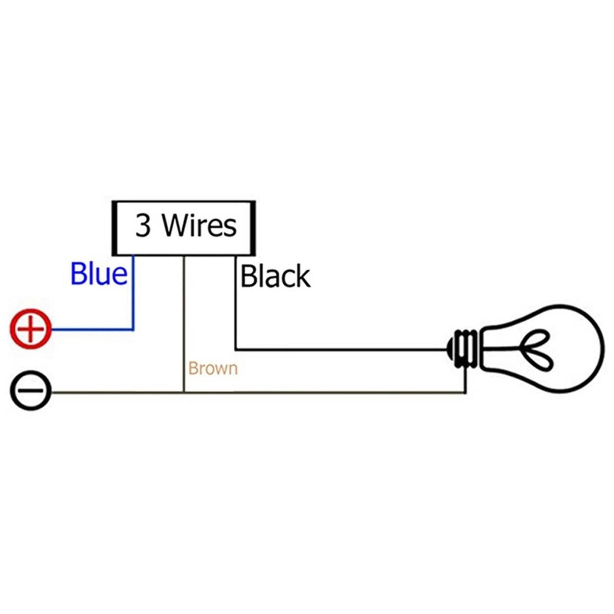 Wiring diagram for 3-wire on-off switch, showing blue, black, brown connections