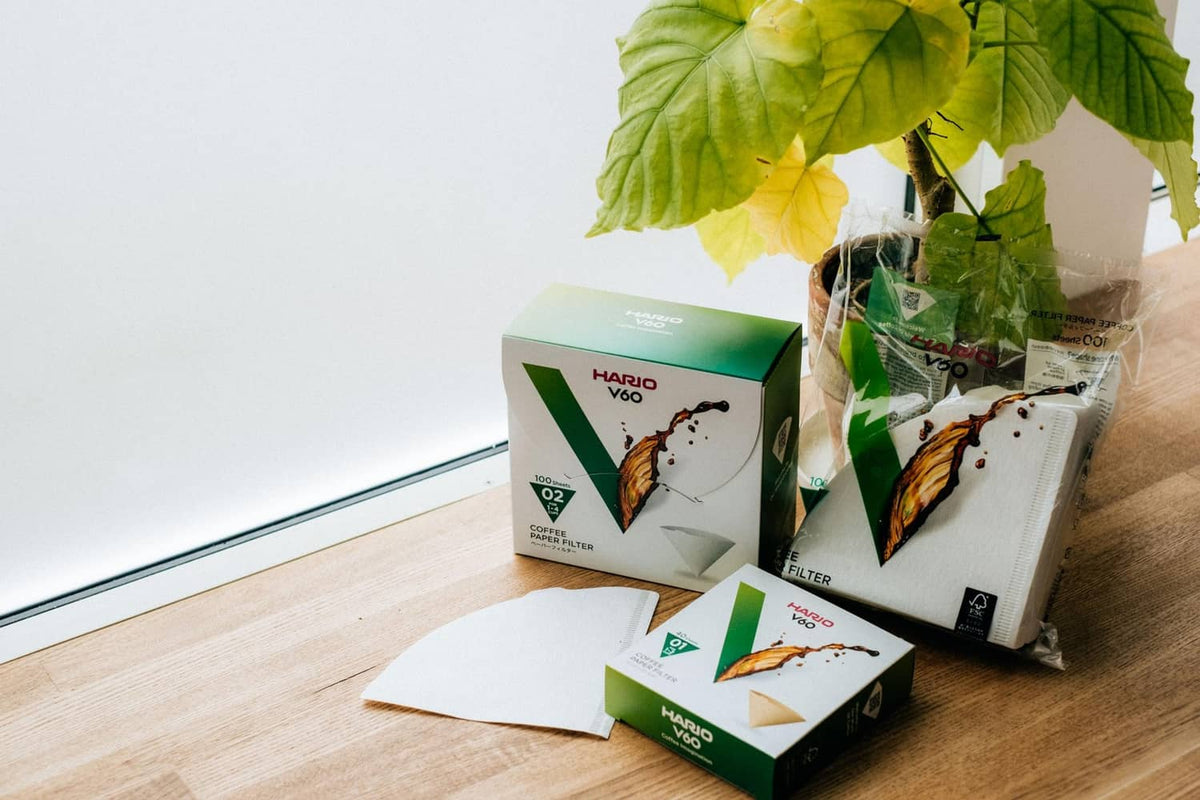 Hario V60 size 02 natural paper coffee filter boxes and sealed packs