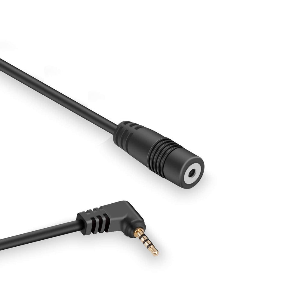 Black dash cam extension cable with 2.5mm plug and protective ribbed connector ends