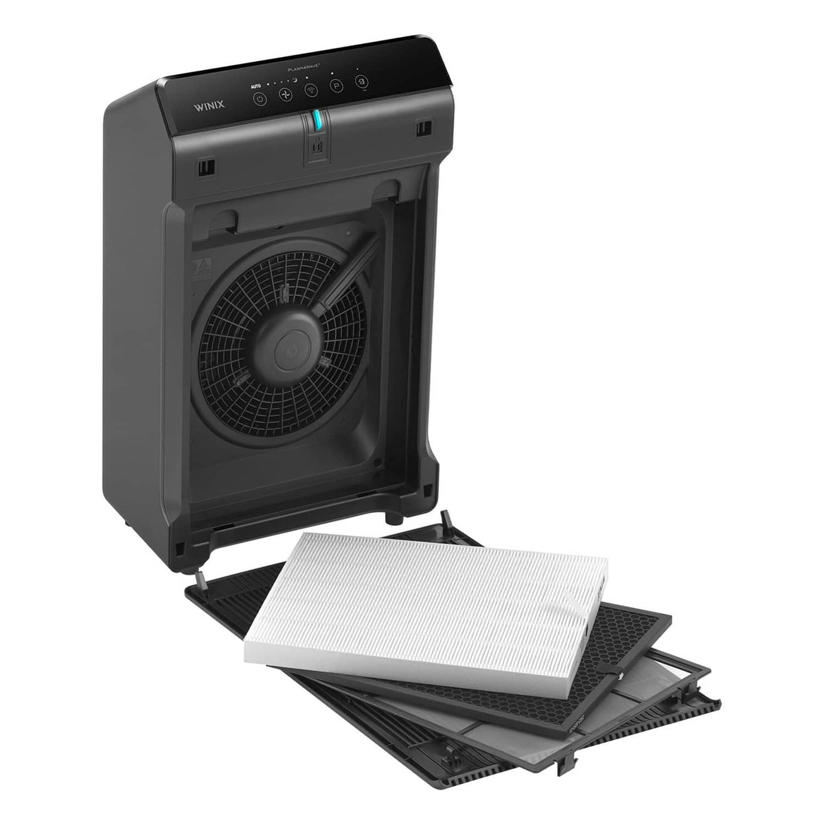 WINIX 5510 air purifier with back housing open and replacement filter inside