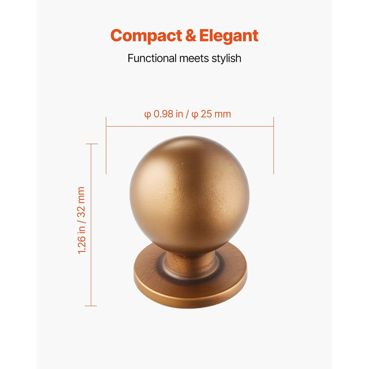 Round cabinet knob with base, antique brass zinc alloy finish, shown with side profile