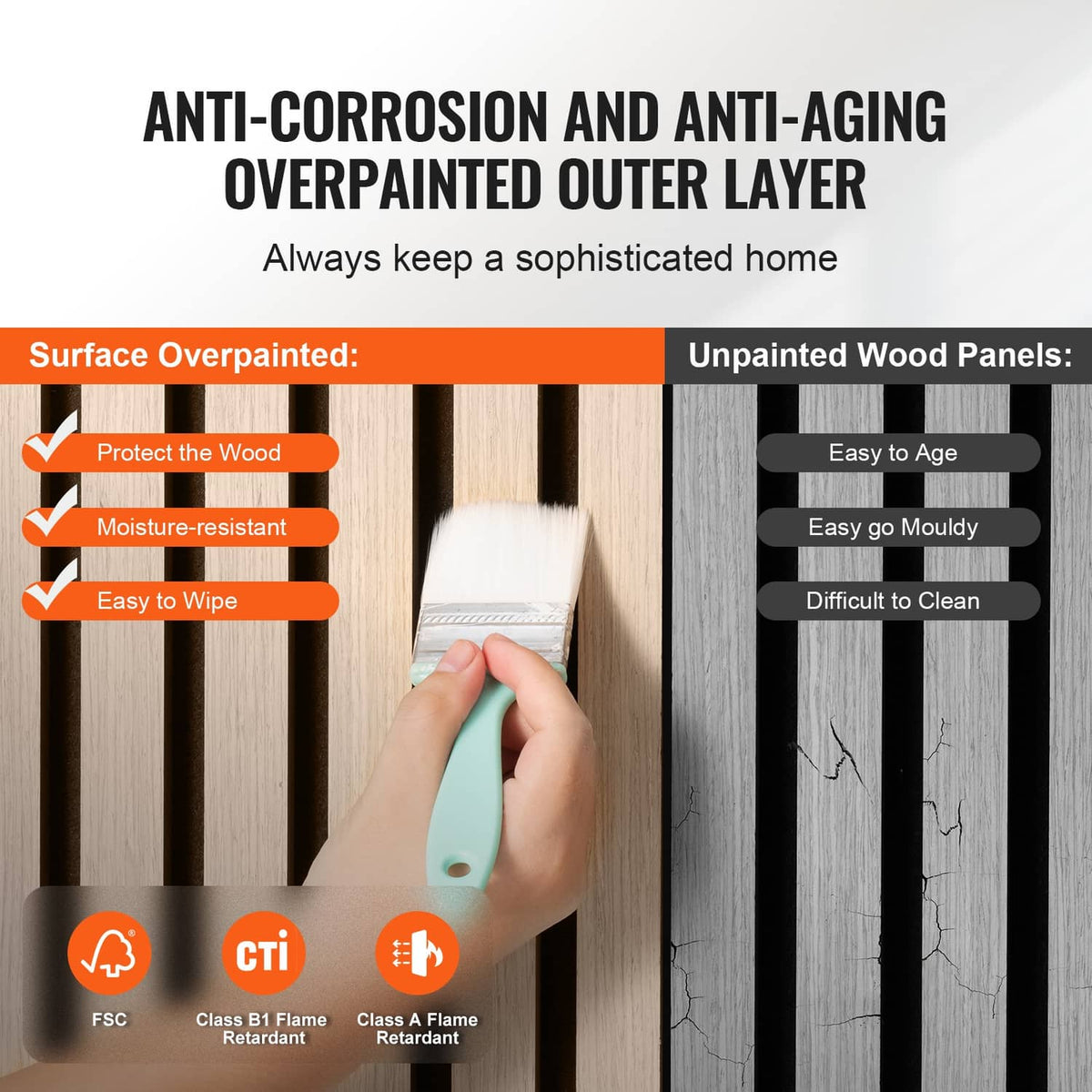 Wood slat acoustic panel with overpainted outer layer; hand wiping edge