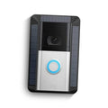 Solar-powered Ring doorbell charger, black with blue button and top solar panel