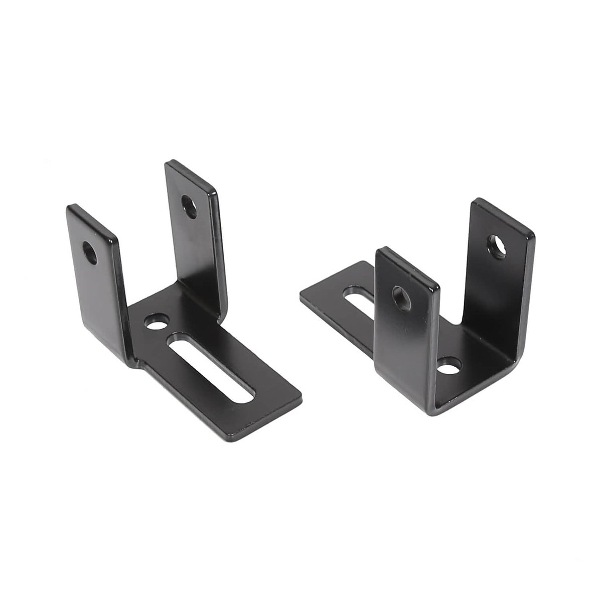 Steel lift kit brackets with U-shape and bolt holes, dark finish