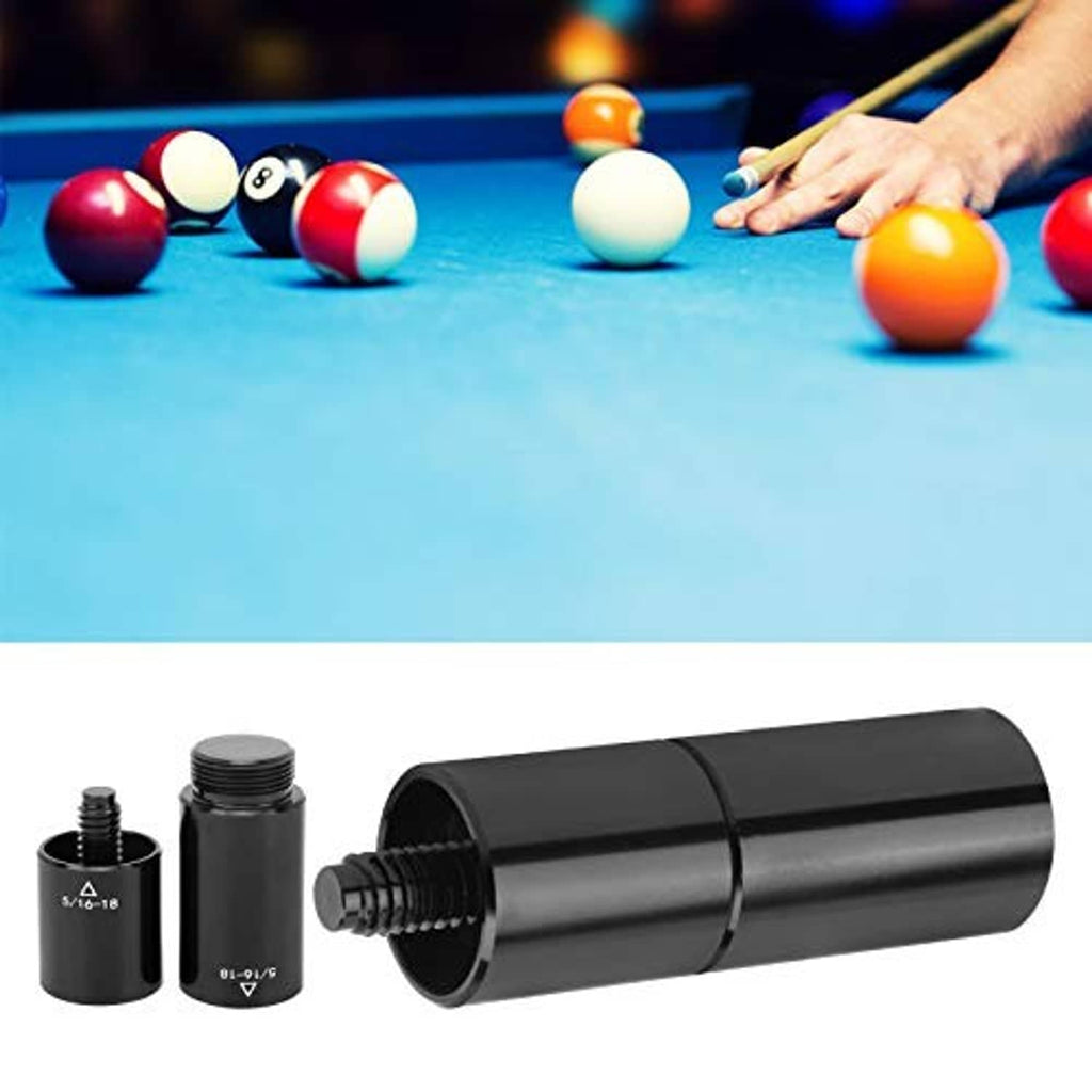 Black pool cue extension tube with threaded ends and small adapter piece