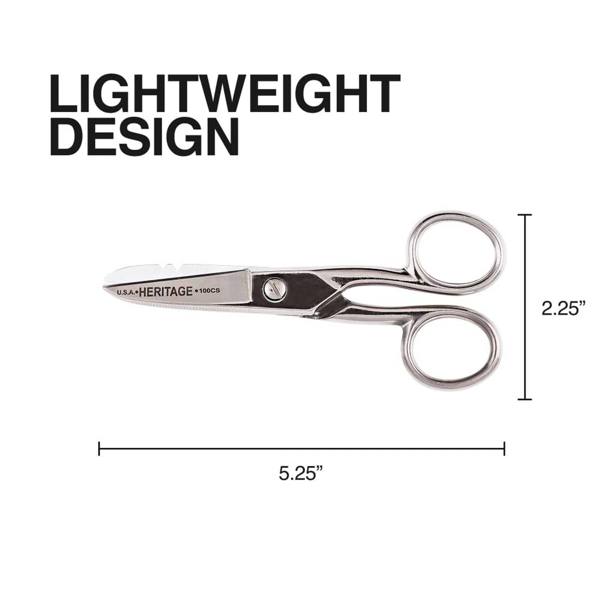 Compact nickel-finished scissors measuring 5.25 in long with 2.25 in width