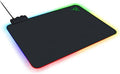 Hard gaming mouse pad with RGB edge lighting and Razer logo, rectangular black surface