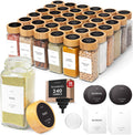 Glass spice jars set with bamboo lids, clear 4 oz jars and spice label stickers