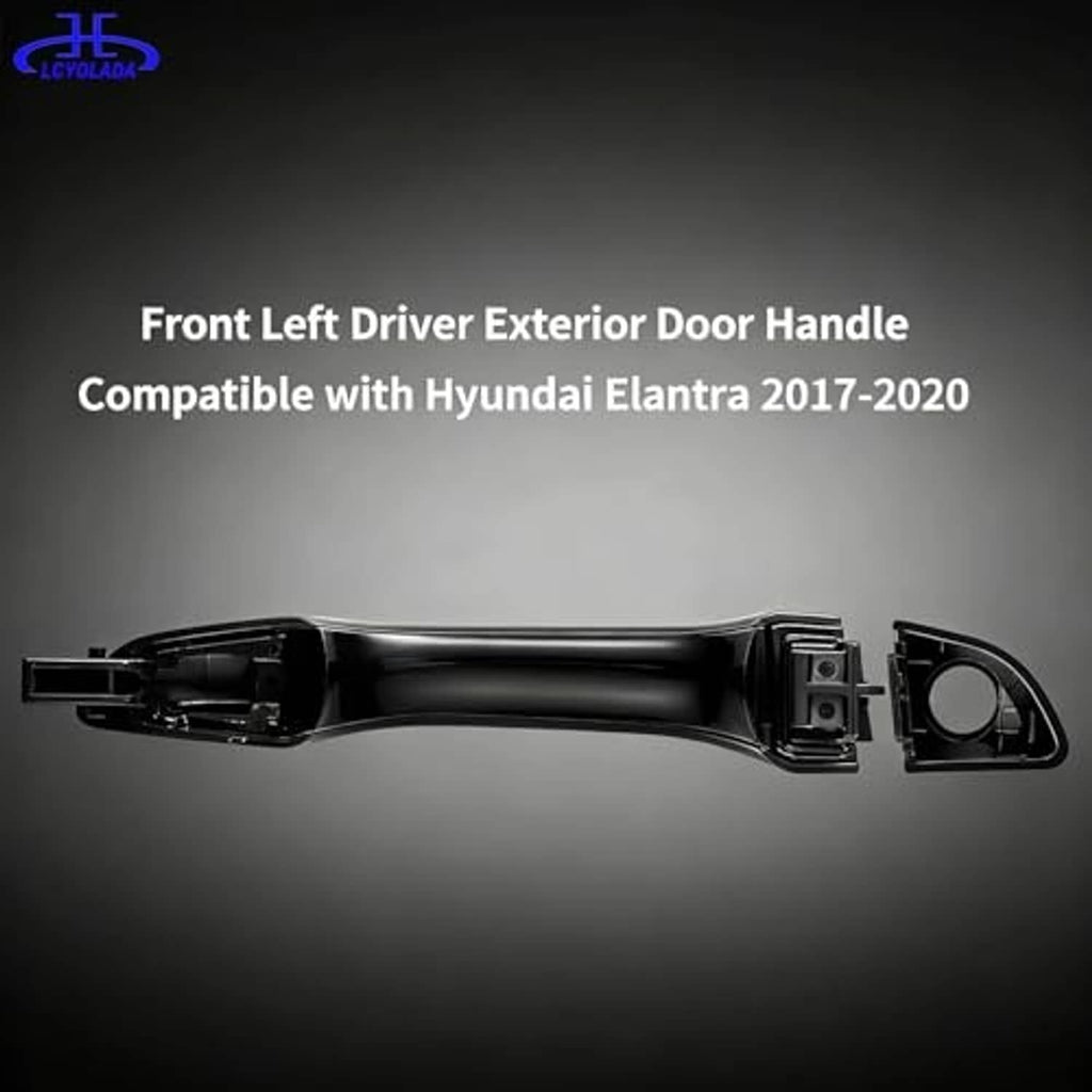 Front left exterior door handle assembly, black finish, with mounting hardware