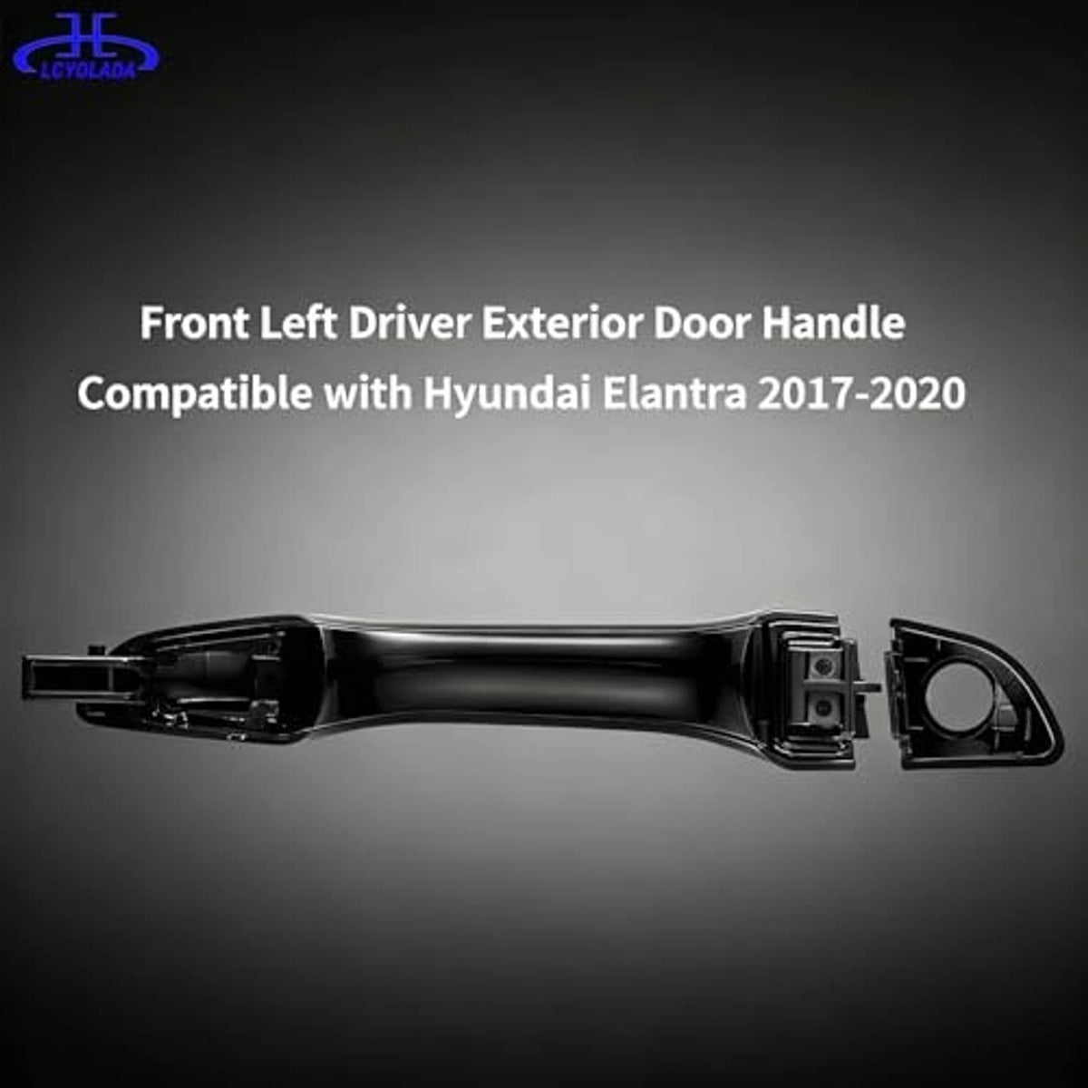 Front left exterior door handle assembly, black finish, with mounting hardware