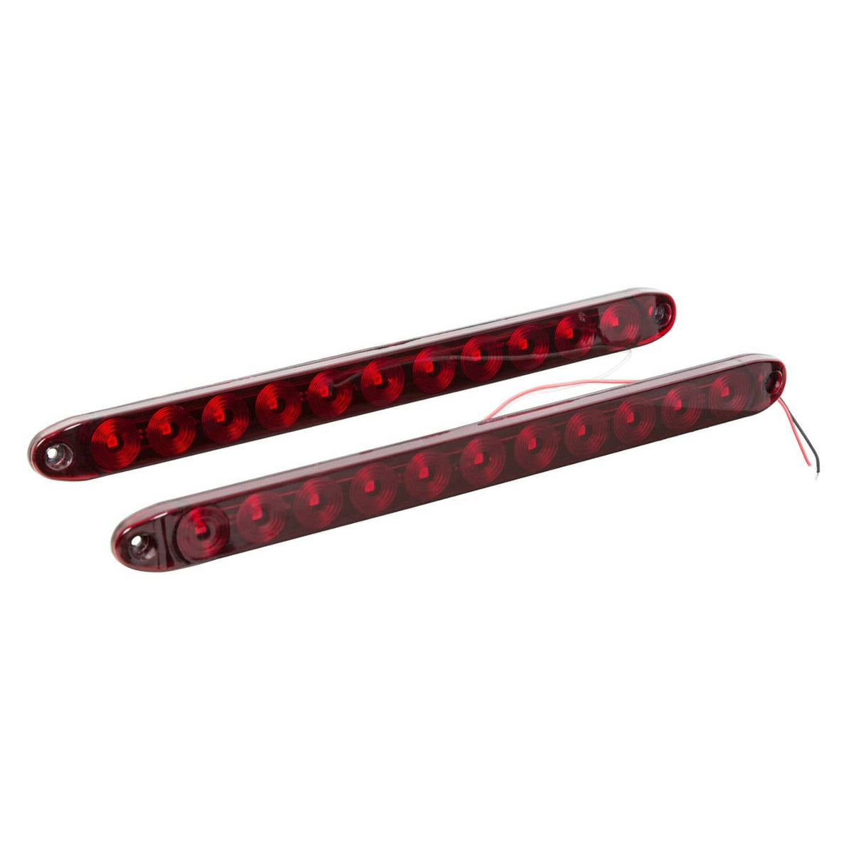Red LED trailer light bars, side profile view showing long oval lens and ports