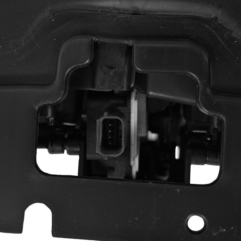 Radiator active grille shutter with motor, close-up of black mounting housing and connector