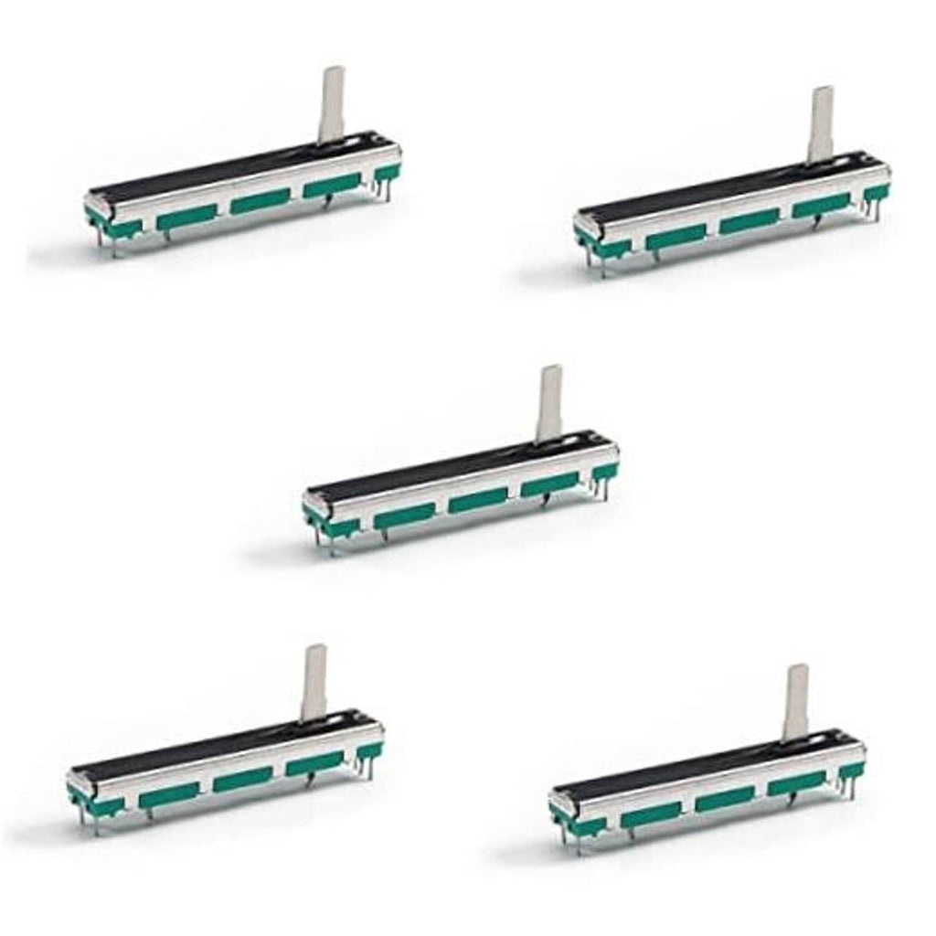 Linear slide potentiometer module, teal PCB with metal slider and pins
