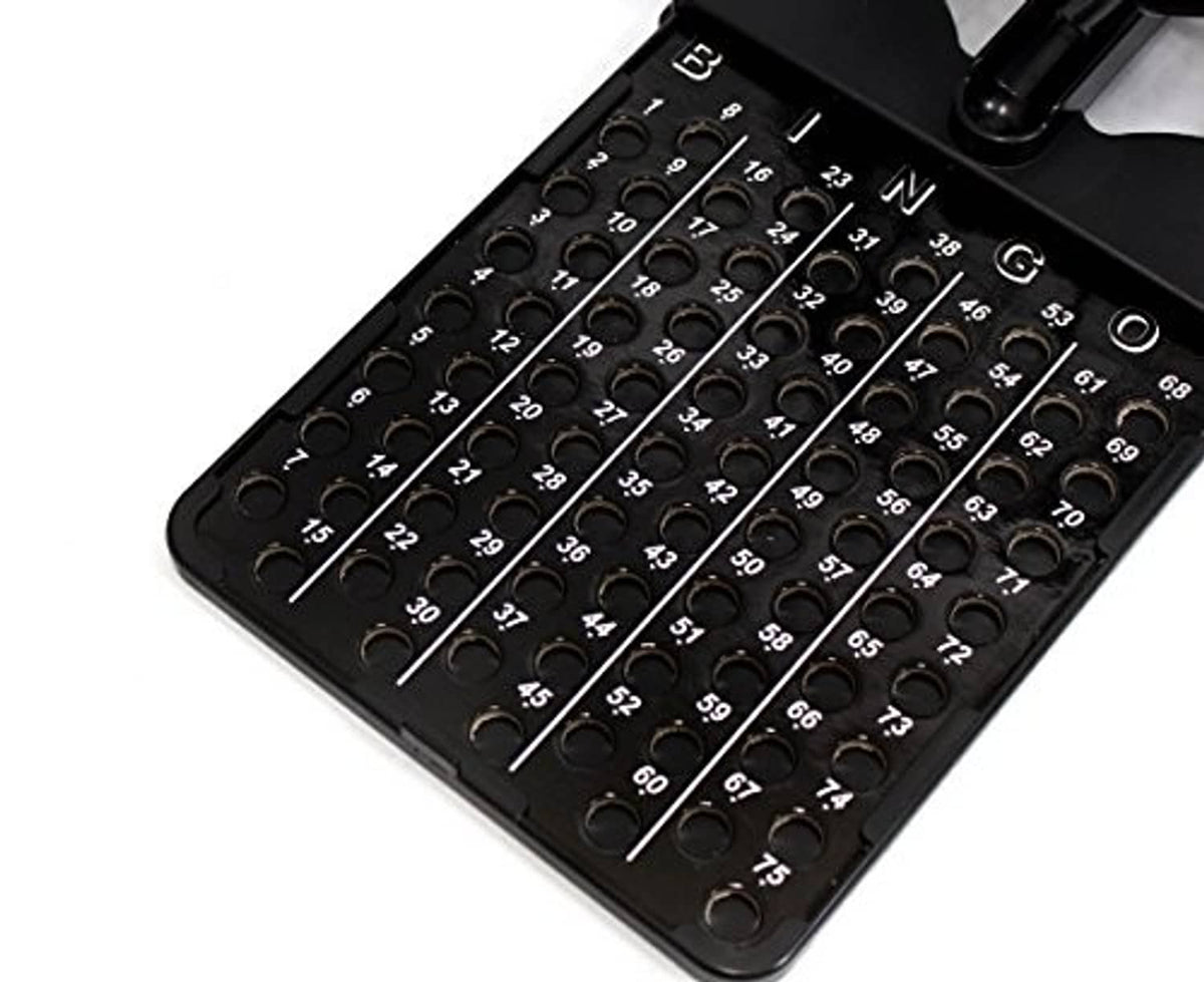 Black bingo machine base with numbered grid for ball selection