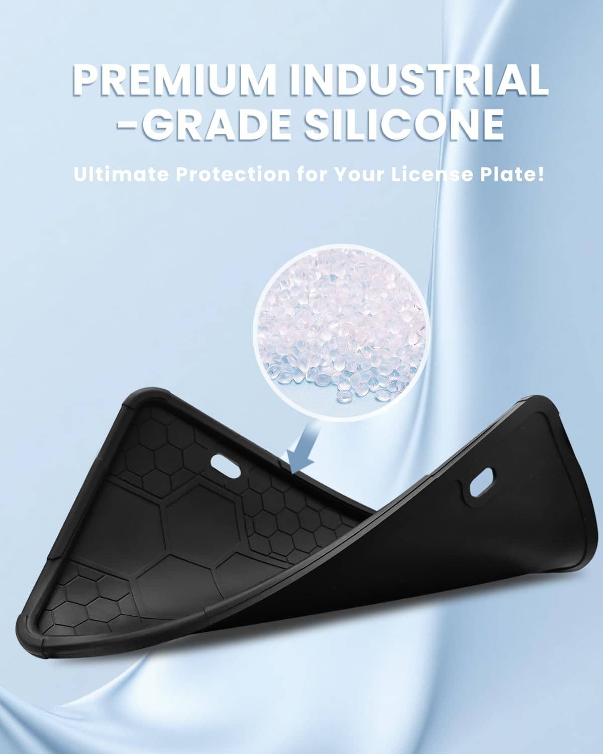 Black silicone license plate frame corner in premium industrial-grade silicone