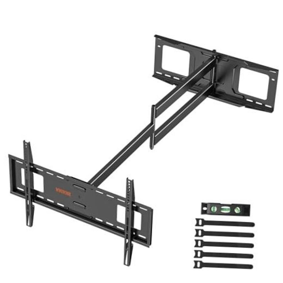 Full motion extra long arm TV wall mount bracket with hardware kit, black steel