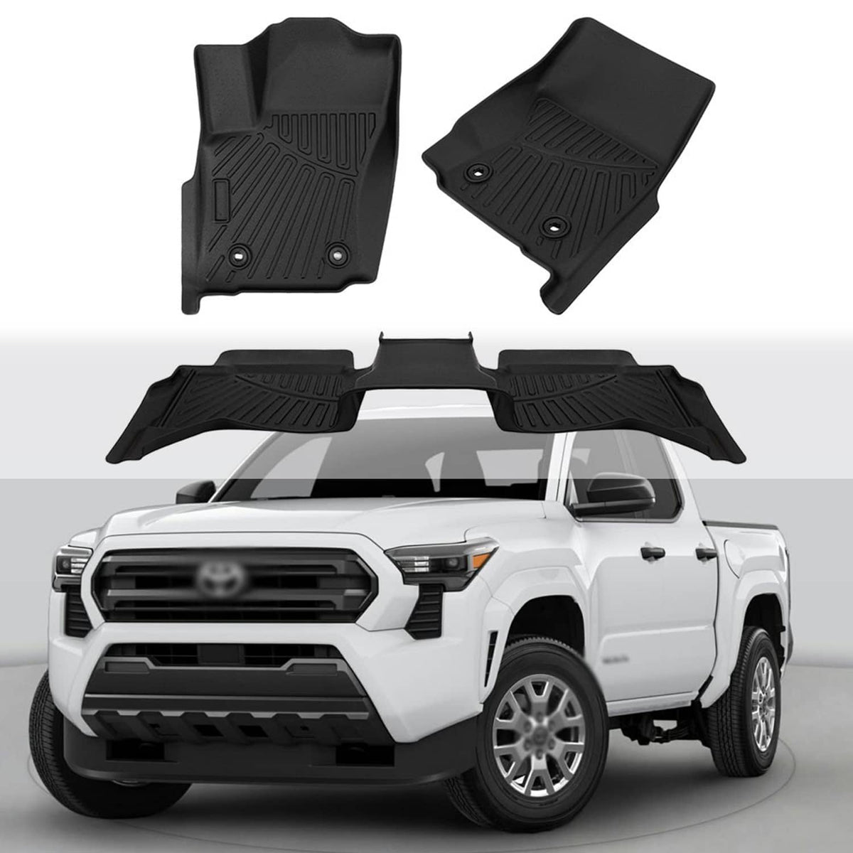 Black all-weather TPE floor mats set, including left and right pieces and center section