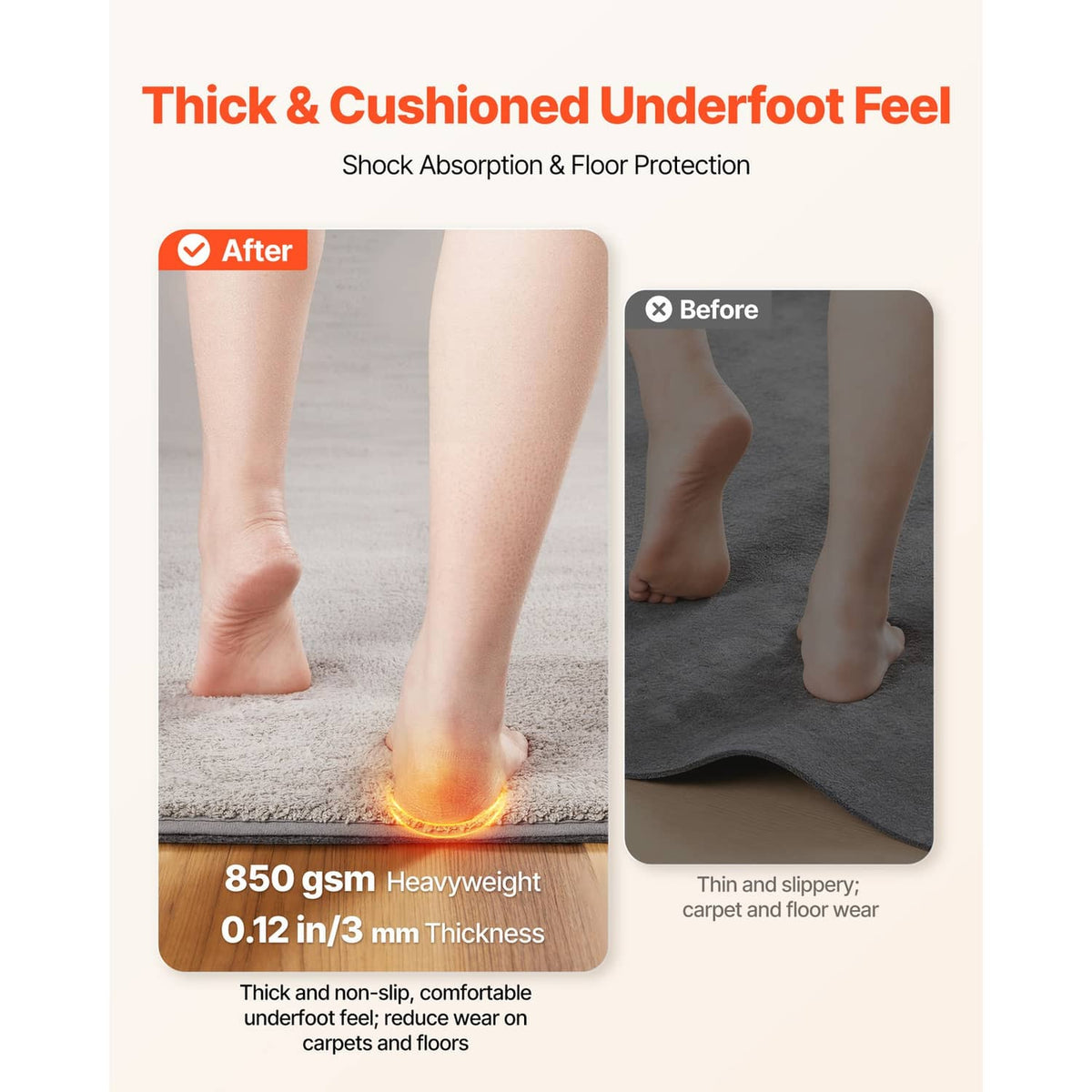 Thick cushioned underfoot rug pad felt with non-slip base for floor protection