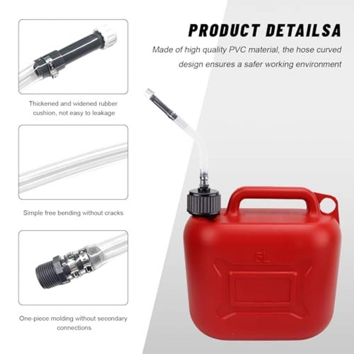 Fuel filler hose with clear tube, black cap, and metal clamp fittings
