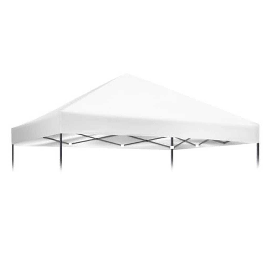 White canopy top cover with black frame poles and center crossbar view