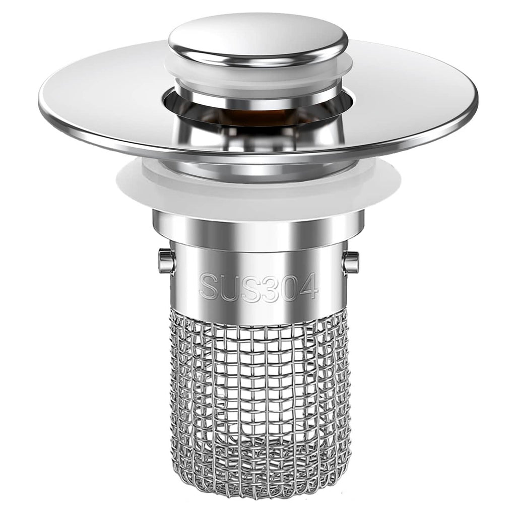 Stainless steel bathroom sink pop-up drain strainer with fine mesh filter basket