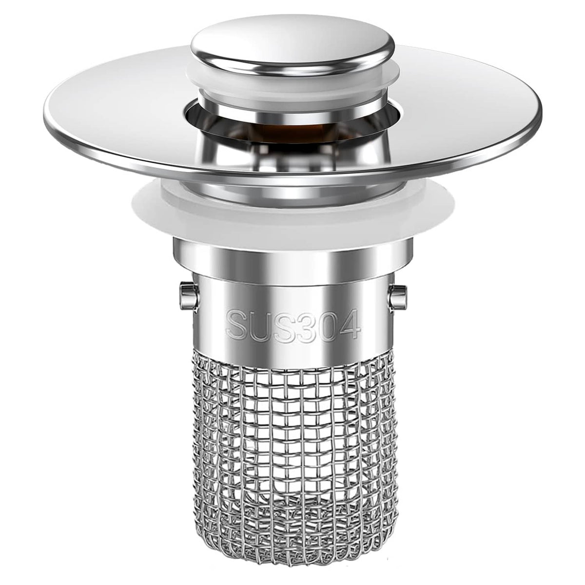 Stainless steel bathroom sink pop-up drain strainer with fine mesh filter basket