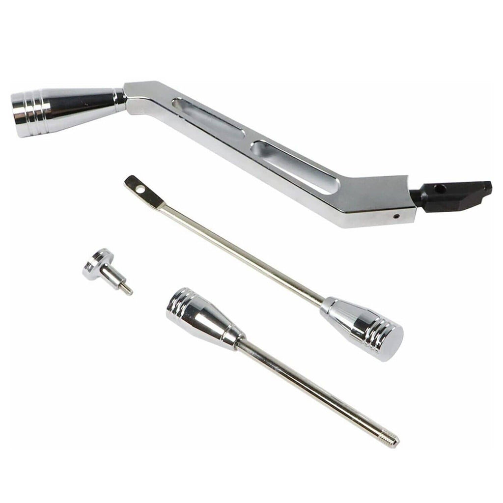 Polished column shifter lever assembly with chrome grips, rods, and bracket